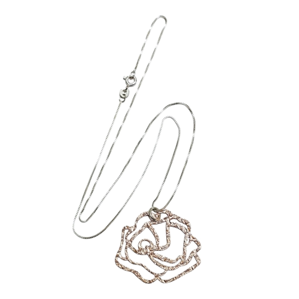 ROSE Gold Over Sterling Silver Pendant ; Chain Necklace 18" - Picture 4 of 9